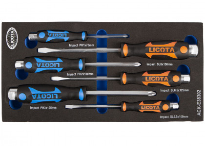 Sada úderových šroubováků v pěnové výplni, 6 ks - LIACKE38302