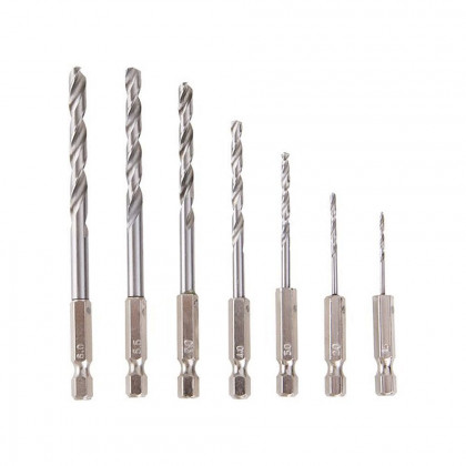 Sada vrtáků HSS se šestihrannou stopkou 1/4" 1.5-6mm 7ks do aku šroubováku