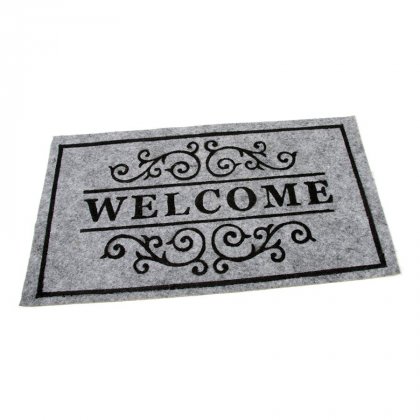 Šedá textilní vstupní čistící vnitřní rohož Welcome - Deco, FLOMA - délka 33 cm, šířka 58 cm a výška 0,3 cm