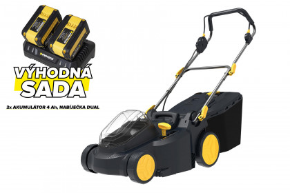 Sekačka akumulátorová 40 V, záběr 38 cm, 500 W + 2 akumulátory 4 ah + nabíječka dual