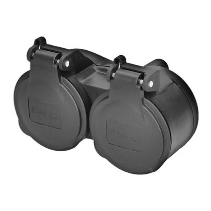 SOLIGHT - dvojzásuvka do vlhka, IP44, černá