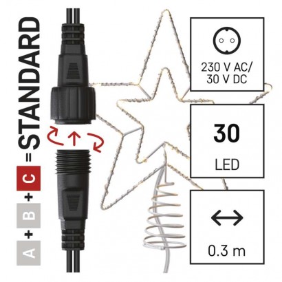 Standard LED spojovací vánoční hvězda, 28,5 cm, venkovní i vnitřní, teplá bílá, časovač
