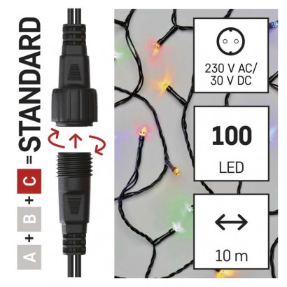 Standard LED spojovací vánoční řetěz, 10 m, venkovní i vnitřní, multicolor, časovač