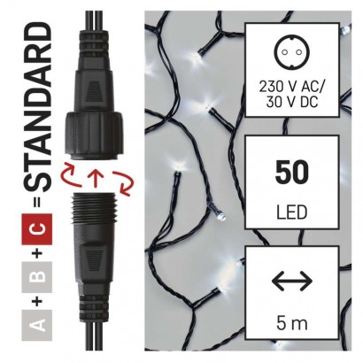 Standard LED spojovací vánoční řetěz, 5 m, venkovní i vnitřní, studená bílá, časovač