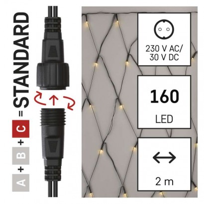 Standard LED spojovací vánoční řetěz – síť, 1,5x2 m, venkovní, teplá bílá, časovač