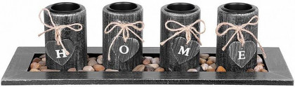 Svícen na čajové svíčky MagicHome HOME černý, 39x12,5x10cm
