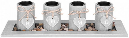 Svícen na čajové svíčky MagicHome HOME šedý, 39x12,5x10cm