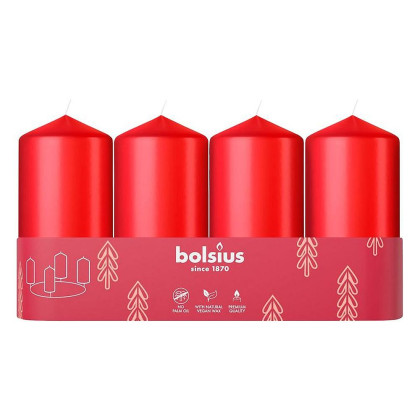 Svíčka Bolsius Pillar Advent červená, 48x100mm, 4ks