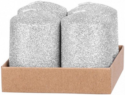 Svíčka s flitrama MagicHome stříbrná 4x6cm, 4ks