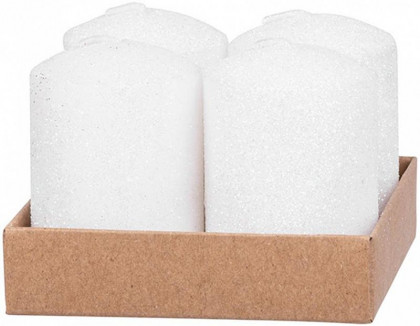Svíčka s flitry MagicHome bílá 4x6cm, 4ks