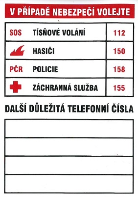 Tabulka důležitých telefoních čísel 74x105mm - samolepka