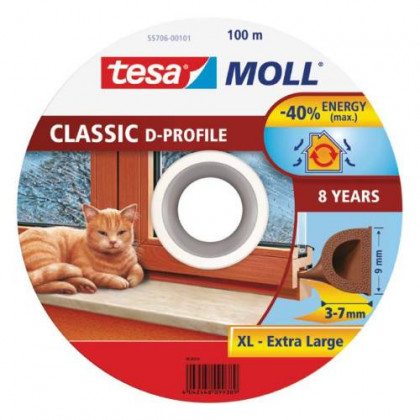 Těsnění do oken a dveří guma "D", 9 x 7 mm x 100 m, hnědé