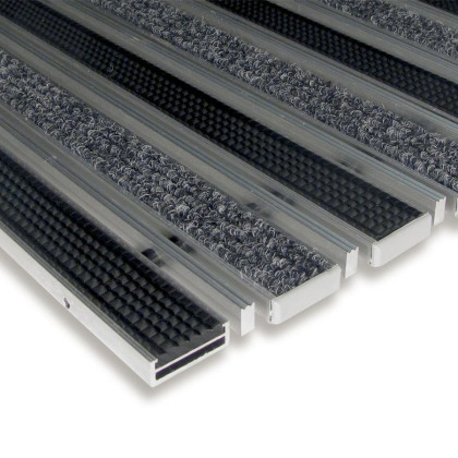 Textilní gumová hliníková kartáčová vstupní rohož FLOMA Alu Low Extra (Bfl-S1) - 100 x 100 x 1 cm