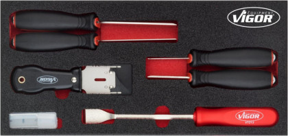 Úderové škrabky 16 dílů ve výplni do dílenského vozíku VIGOR - V5017