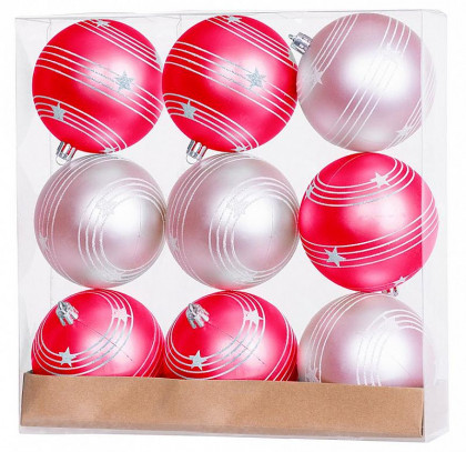 Vánoční baňky MagicHome červeno-růžové 6cm, 9ks