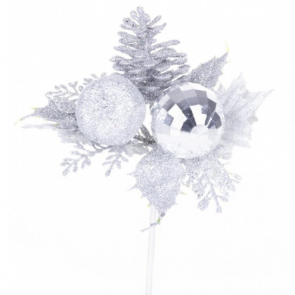 Větvička MagicHome, s jablkem, stříbrná, 15cm, bal. 6ks
