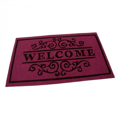 Vínová textilní vstupní čistící vnitřní rohož Welcome - Deco, FLOMA - délka 45 cm, šířka 75 cm a výška 0,3 cm