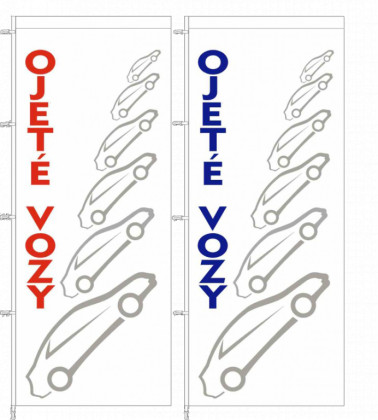 Vlajka OJETÉ VOZY - bílá, červený nápis - 125210050Č