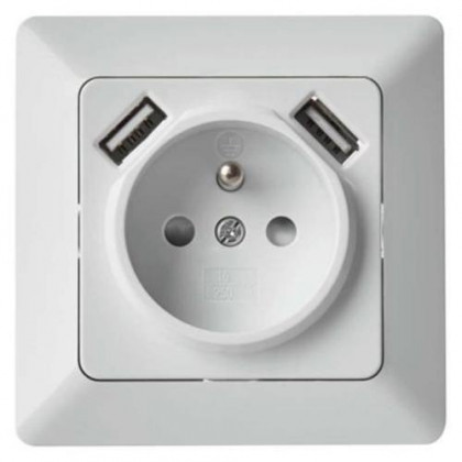 Zásuvka s USB, 2,1A, bílá