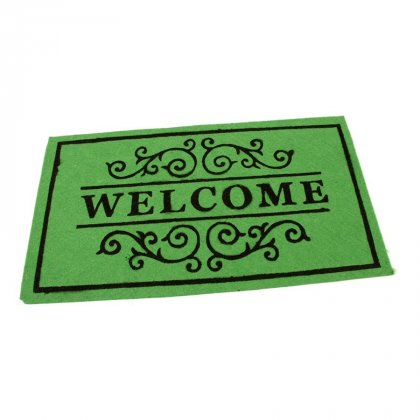 Zelená textilní vstupní čistící vnitřní rohož Welcome - Deco, FLOMA - délka 33 cm, šířka 58 cm a výška 0,3 cm