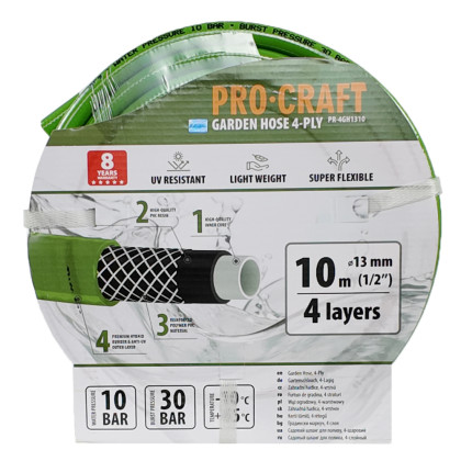 Zelená zahradní hadice Procraft PR-4GH1310 4 vrstvy, 1/2" 10 m | PR-4GH1310