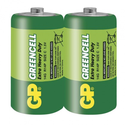 Zinkochloridová baterie GP Greencell R14 (C) fólie