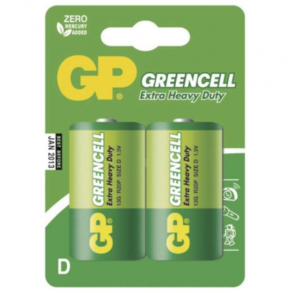 Zinkochloridová baterie GP Greencell R20 (D), blistr