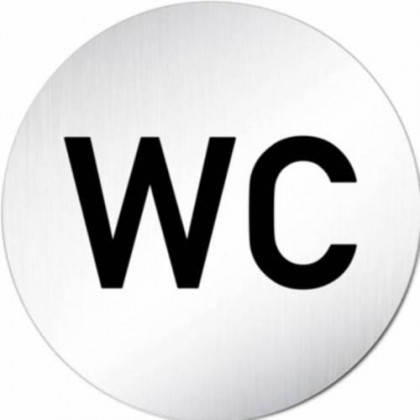 Znak rozlišovací "WC", Ø 75 mm, samolepící, nerez