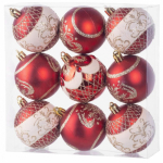 Baňky MagicHome červené s ornamentem, 6cm, 9ks