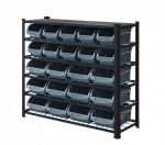 Kovový policový regál s plastovými boxy 22 ks, ...
