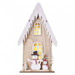 LED dekorace dřevěná – domek se sněhuláky, 28,5...