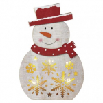 LED vánoční sněhulák dřevěný, 30 cm, 2x AA, vni...