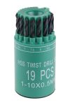 Sada HSS vrtáků 1-10mm (po 0.5mm) 19ks válec-plast