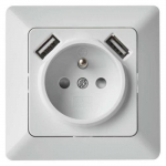 Zásuvka s USB, 2,1A, bílá